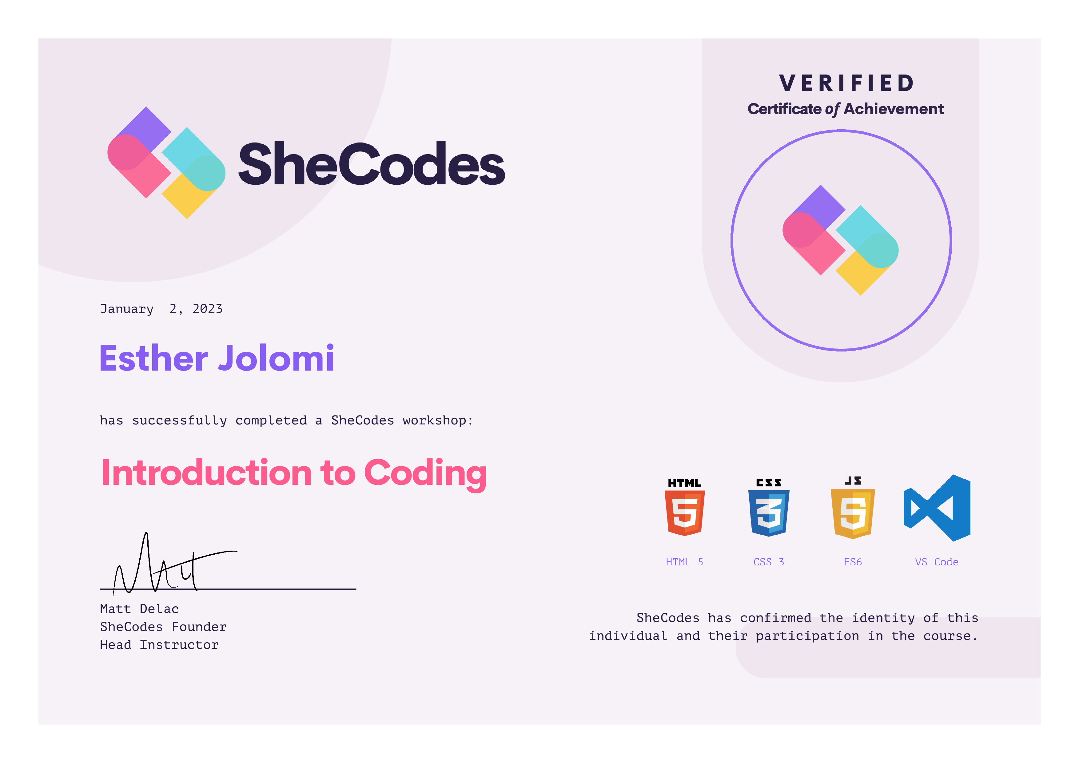 web development certificate from SheCodes